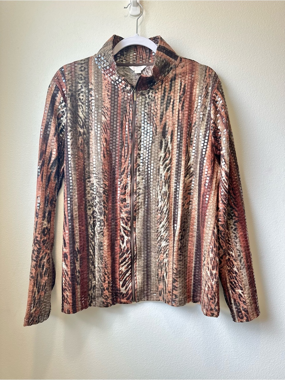 Animal Print Embellished Zip Front Statement Jacket Women’s XL